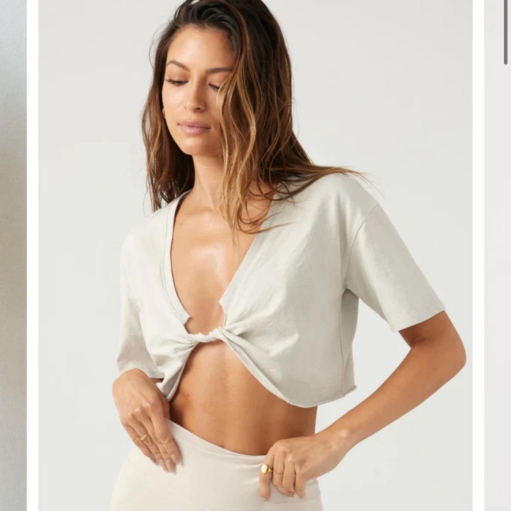 Joah Brown Light Beige Tie-Front Crop Top